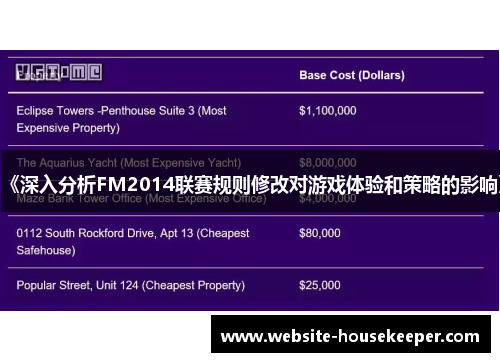 《深入分析FM2014联赛规则修改对游戏体验和策略的影响》